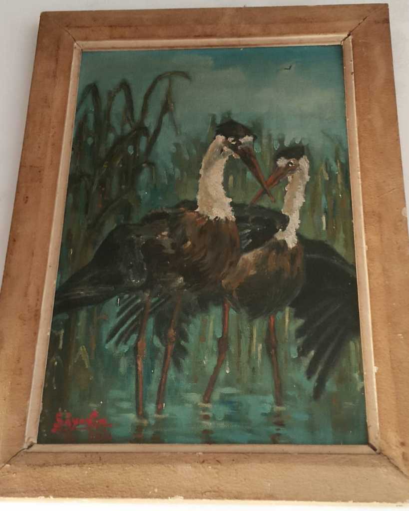 Lukisan kanvas Burung Bangau Th 60 an