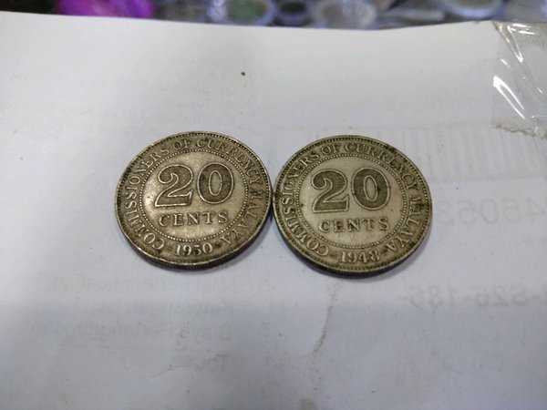 x555 lot 2 keping malaya 20 cent tahun 1948 dan 1950 sesuai gambar