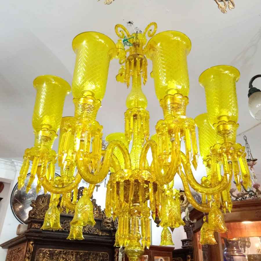  Lampu  Gantung  Full Kristal cabang 8 warna kuning 