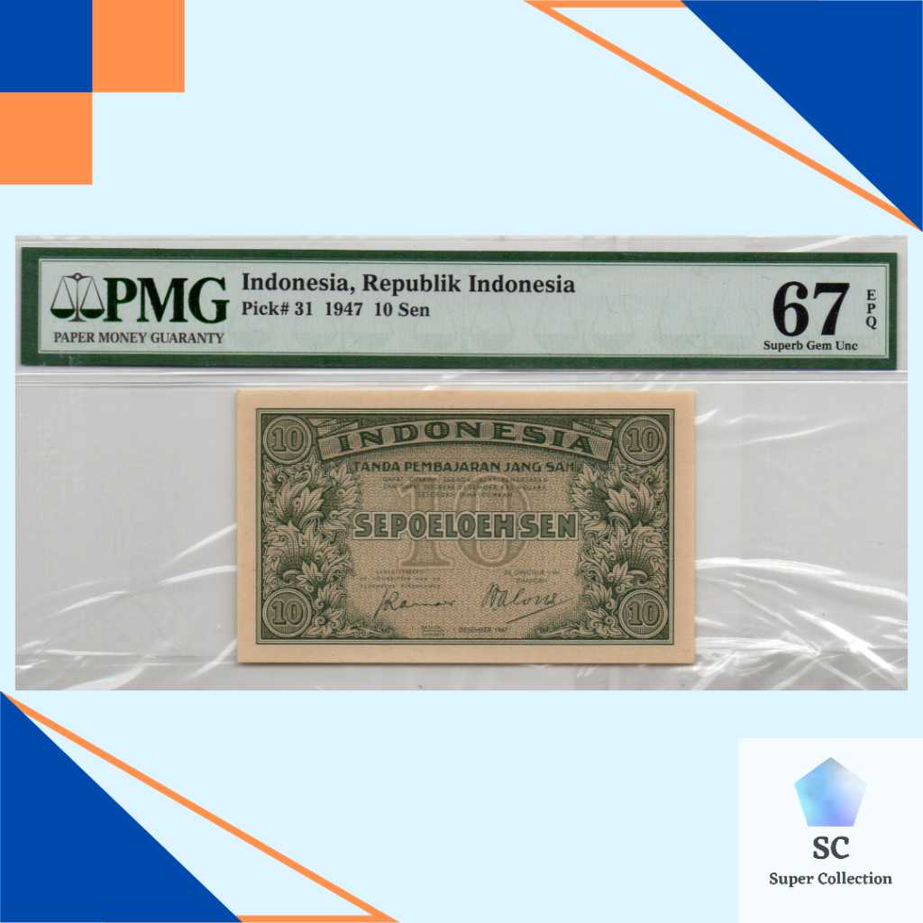 Uang Kuno Indonesia 10 Sen Federal 1947 PMG 67