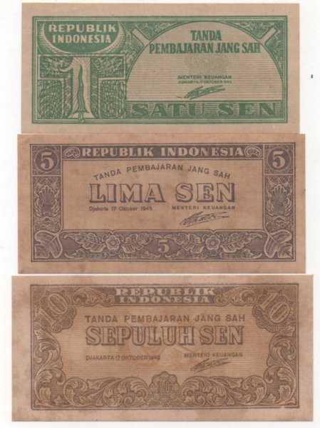 BL 2177 Set 3 Lembar 1 5 10 Sen Tahun 1945 Tidak Lipat Sesuai Gambar