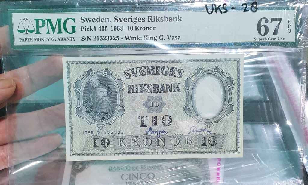 1958 Sweden 10 Kronor PMG 67 EPQ finest grade known