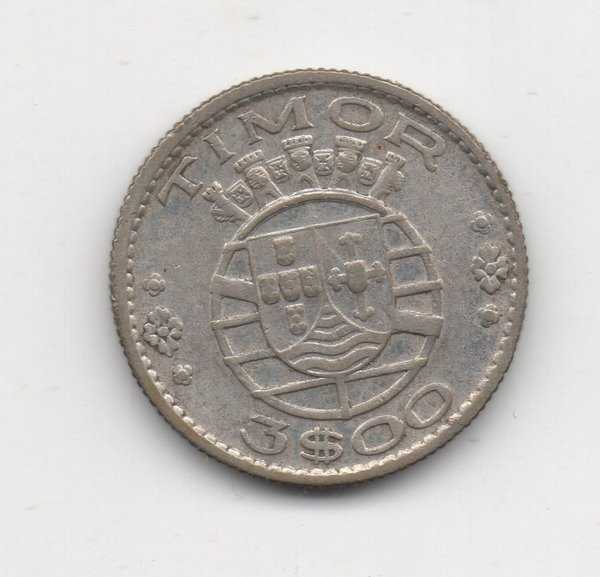 A606 Timor 3 Escudos Tahun 1958 Perak Sesuai gambar