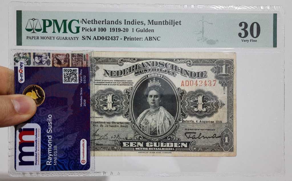 PMG30 VF Netherlands Indies Muntbiljet 1G 1919/20 Tandatangan Talisman Panjang Langka