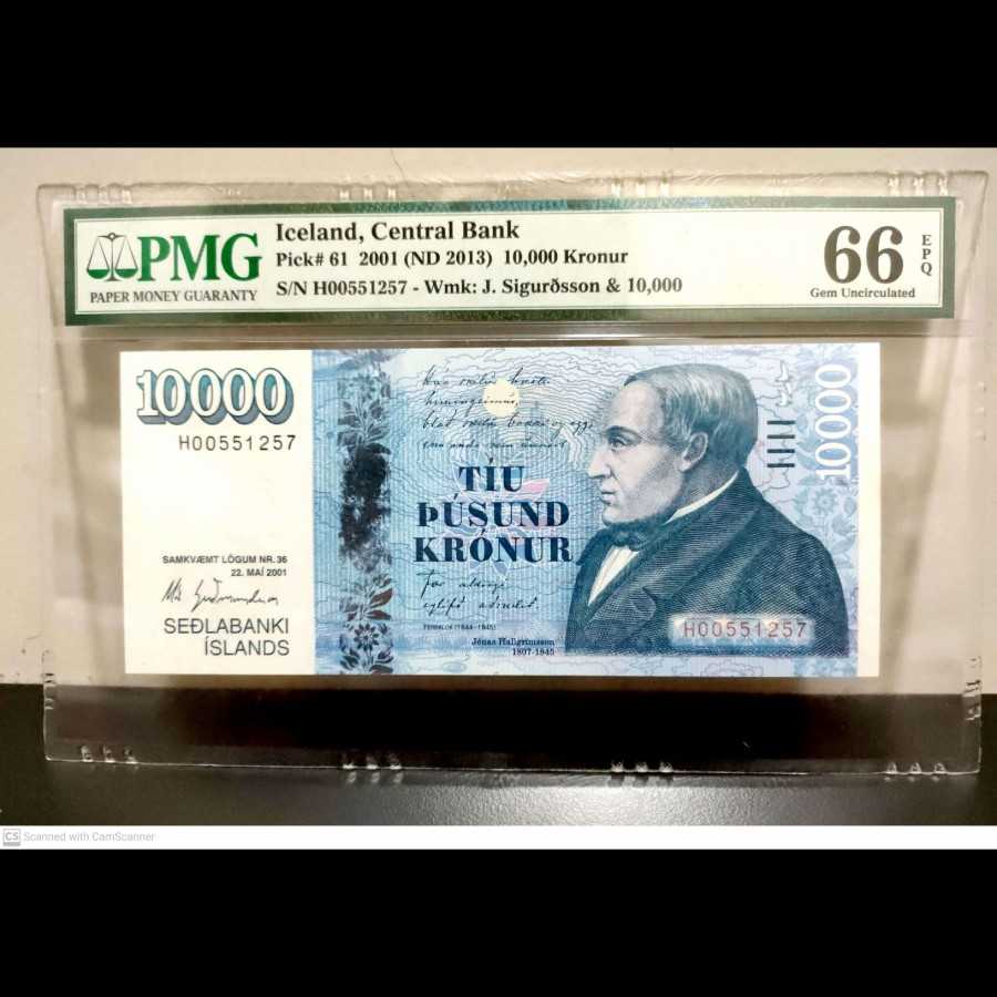 Iceland 10000 Kronur UNC PMG 66 EPQ NOMINAL TERBESAR
