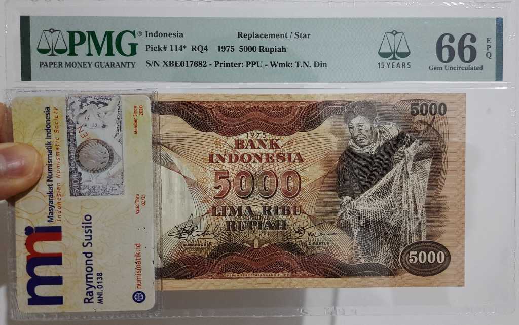 PMG66 EPQ Replacement Star 5000 Rupiah 1975 Penjala