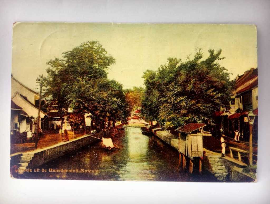 Kartu pos antik, suasana daerah "Kali Malang - Batavia".