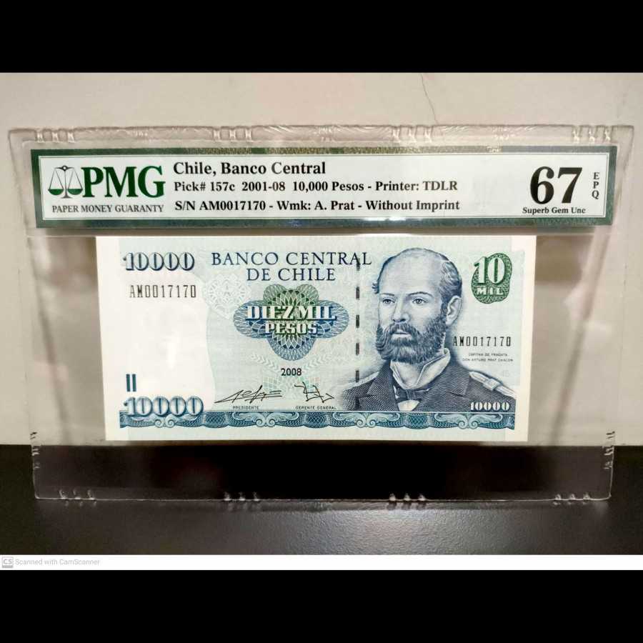 Chile 10000 Pesos UNC PMG 67 EPQ TOP POPULATION Fancy Number 1717