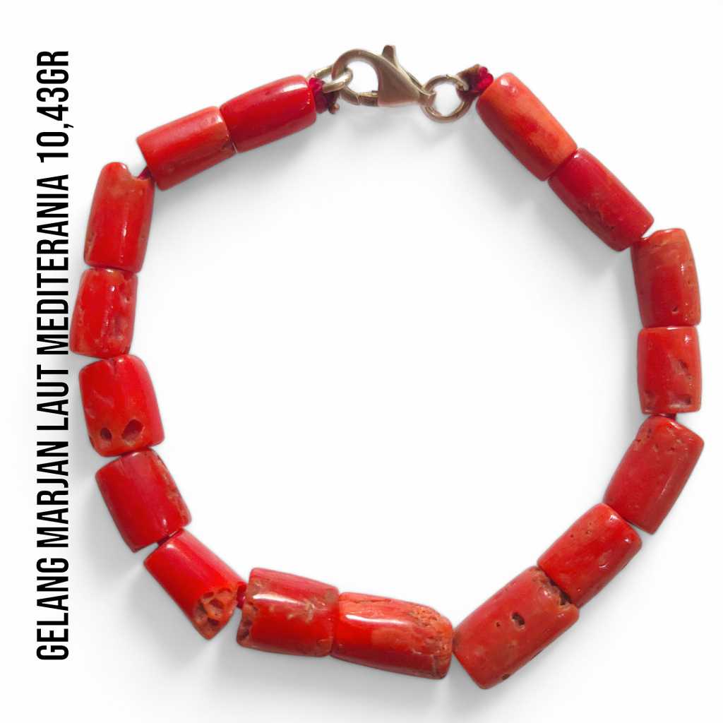 Gelang Marjan Corallium Rubrum Asli Laut Mediterania 10,43 Gram Dengan Pengait Perak