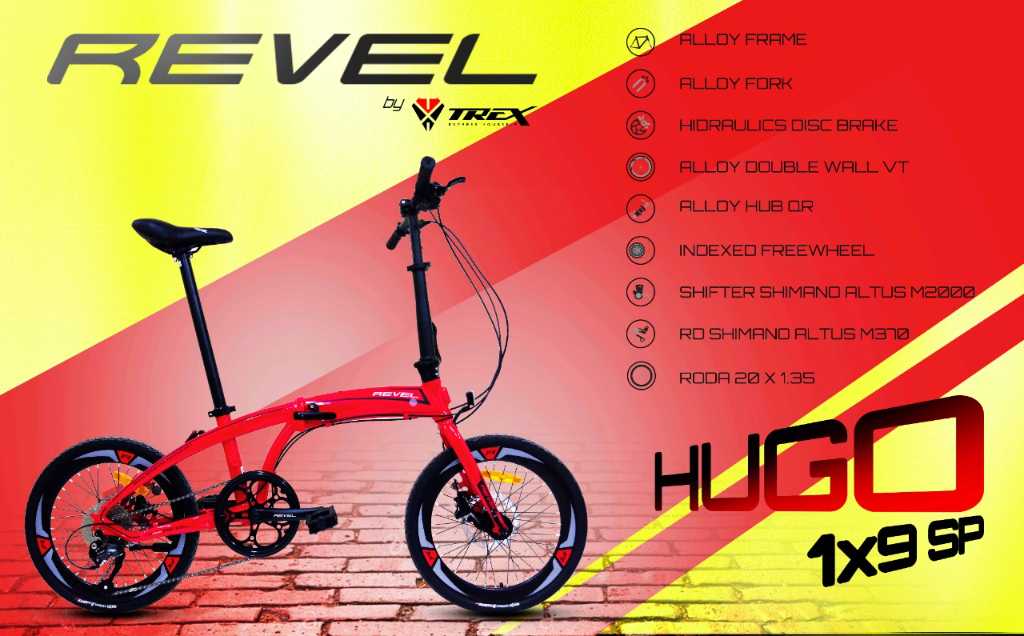 revel hugo 9 s speed alloy folding bike sepeda lipat