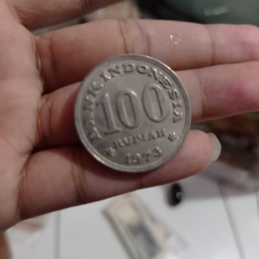 uang kuno koin 100 rupiah tahun 1973 (tebal)