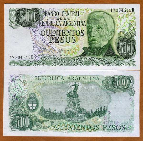 BL 1808 Argentina 500 Pesos tahun 1976-78 UNC Mulus Per 1