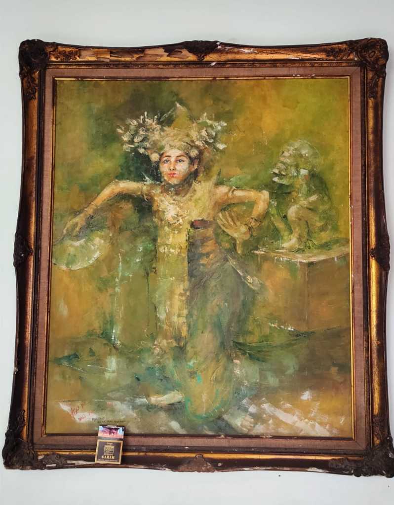 LUKISAN KARYA AGUS PE TAHUN 1994 "PENARI PENDHET"