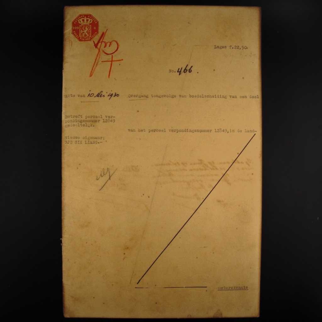 Koleksi Dokumen Pemerintahan Hindia Belanda Akta Jual Beli Tanah Desa Genteng Wilayah Surabaya Tanggal 18 Mei 1930 No 466