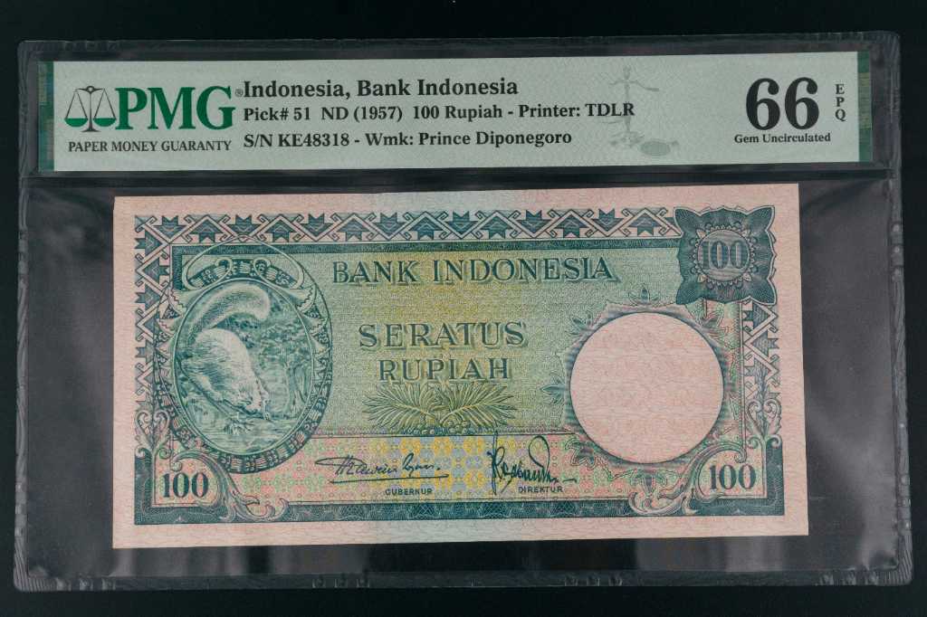 UANG PMG 100 RUPIAH 1957 SCORE 66 EPQ