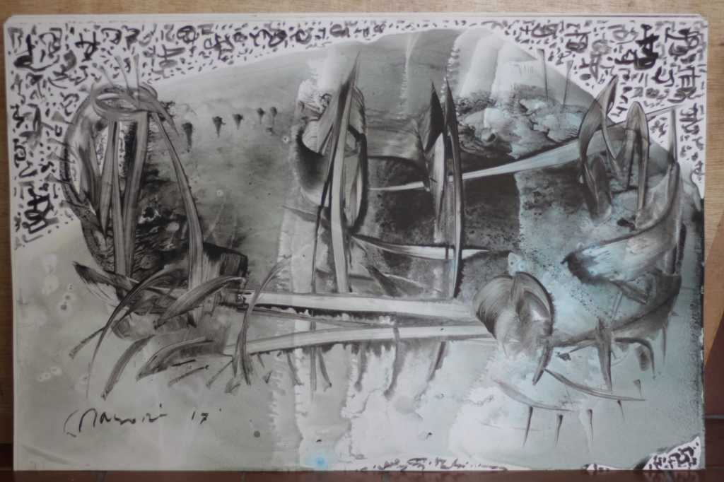 Lukisan akrilik ,tinta diatas kertas ( Irama Senja )