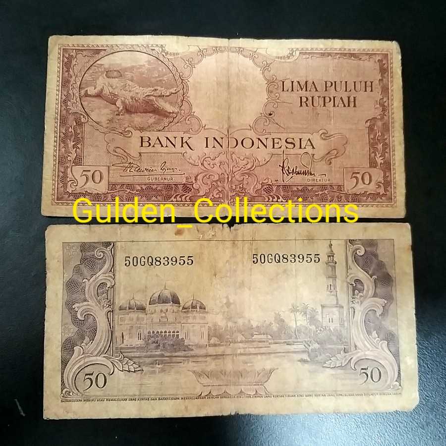 Uang kuno 50 rupiah buaya seri hewan 1957 langka Bekas pakai