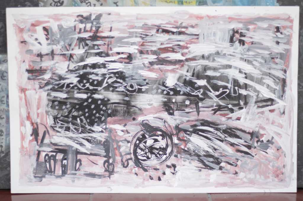 Lukisan akrilik ,tinta diatas kertas ( Angin diatas kota )