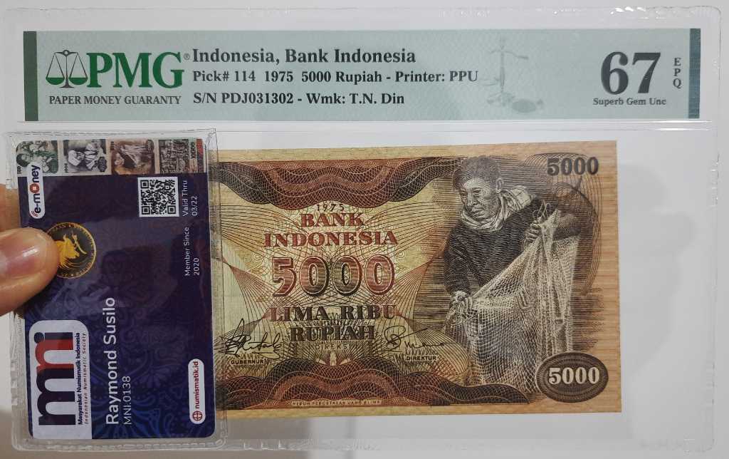 PMG67 EPQ 5000 Rupiah 1975 Penjala