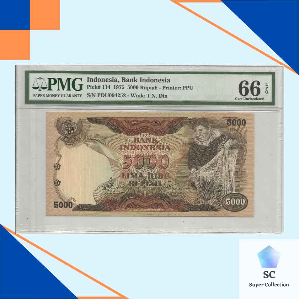 Uang Kuno Indonesia 5000 Rupiah Nelayan PMG 66