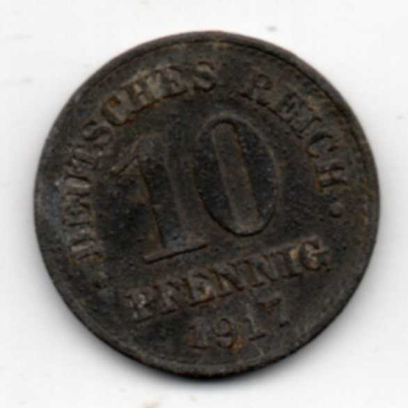 A1121 Koin Jerman Lama Reichs 10 Pfening Tahun 1917 Bekas Pakai Sesuai Gambar