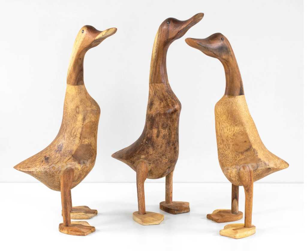 Hand Carved Bamboo Wooden Duck Indoor Outdoor Natural