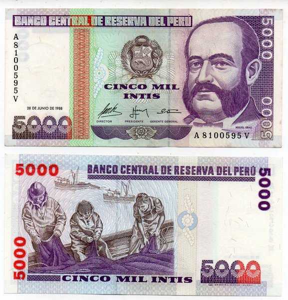BL 2154 Per 1 Lembar Peru 5000 Intis Tahun 1988 UNC Mulus