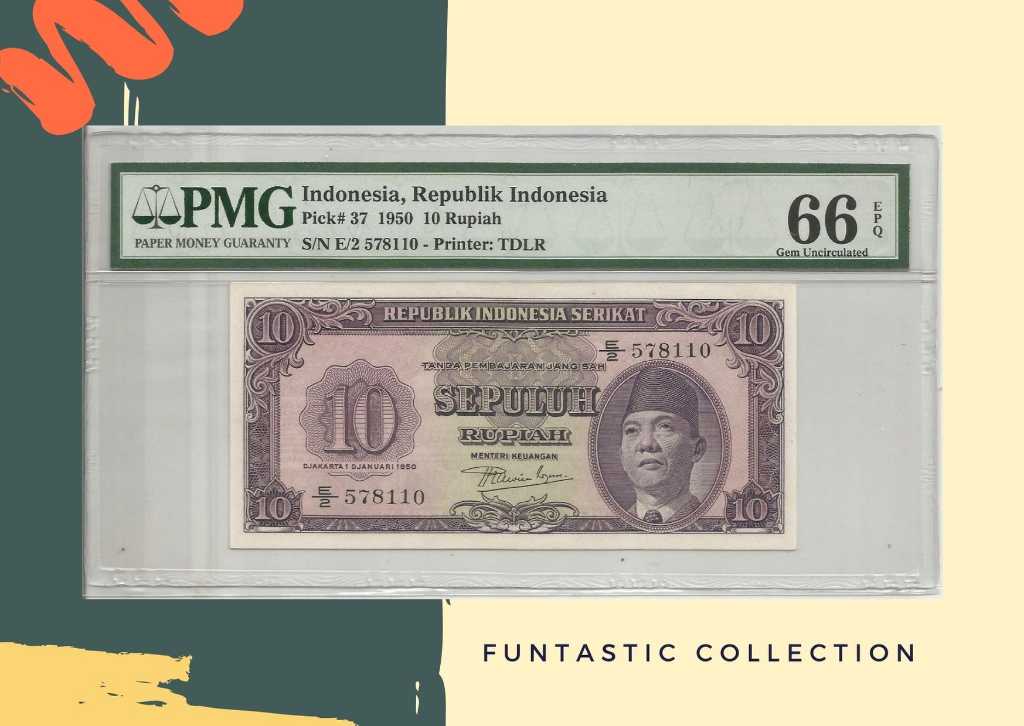 Uang Indonesia 10 Rupiah Soekarno PMG 66