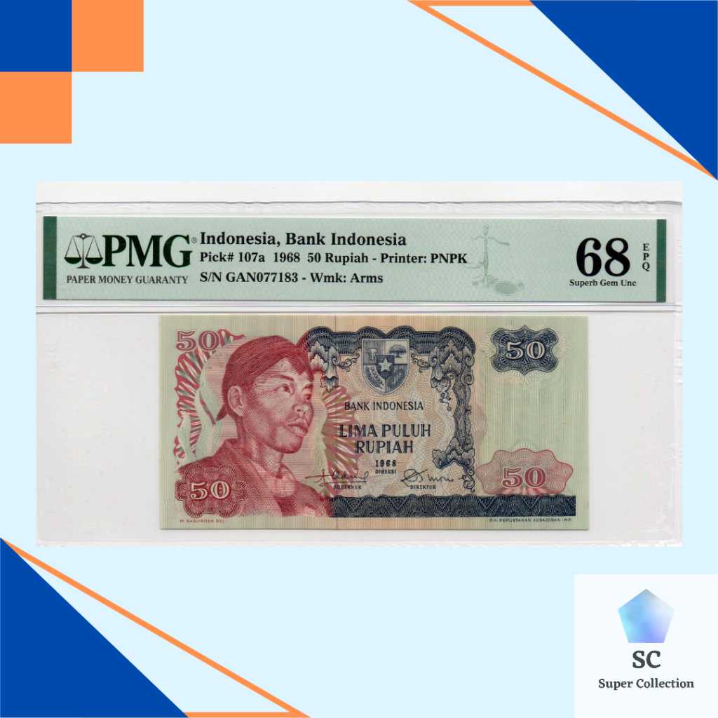 Uang Kuno Indonesia 50 Rupiah Seri Sudirman 1968 PMG 68