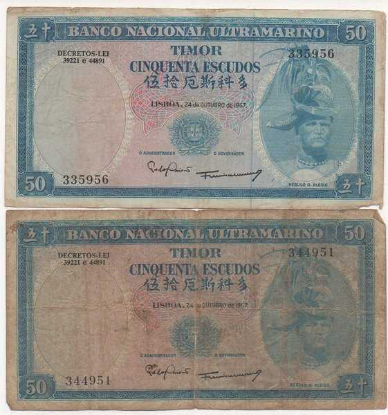 BL2953 Lot 2 Lembar 50 Escudos Timor Tahun 1967 Bekas Sesuai Gambar
