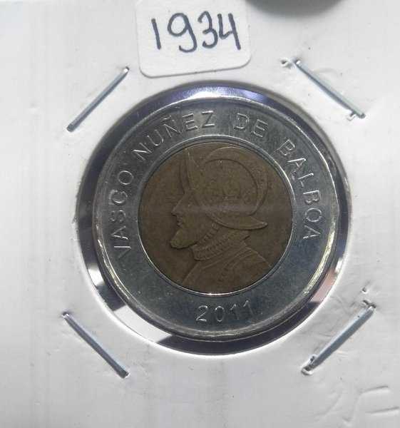 A 1934 Koin Bimetal Un Balboa Panama Tahun 2011 Bekas Pakai Kondisi Sesuai Gambar