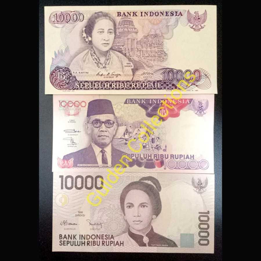 Uang Kuno 10000 Rupiah 3 Generasi 1998 1992 1985 UNC