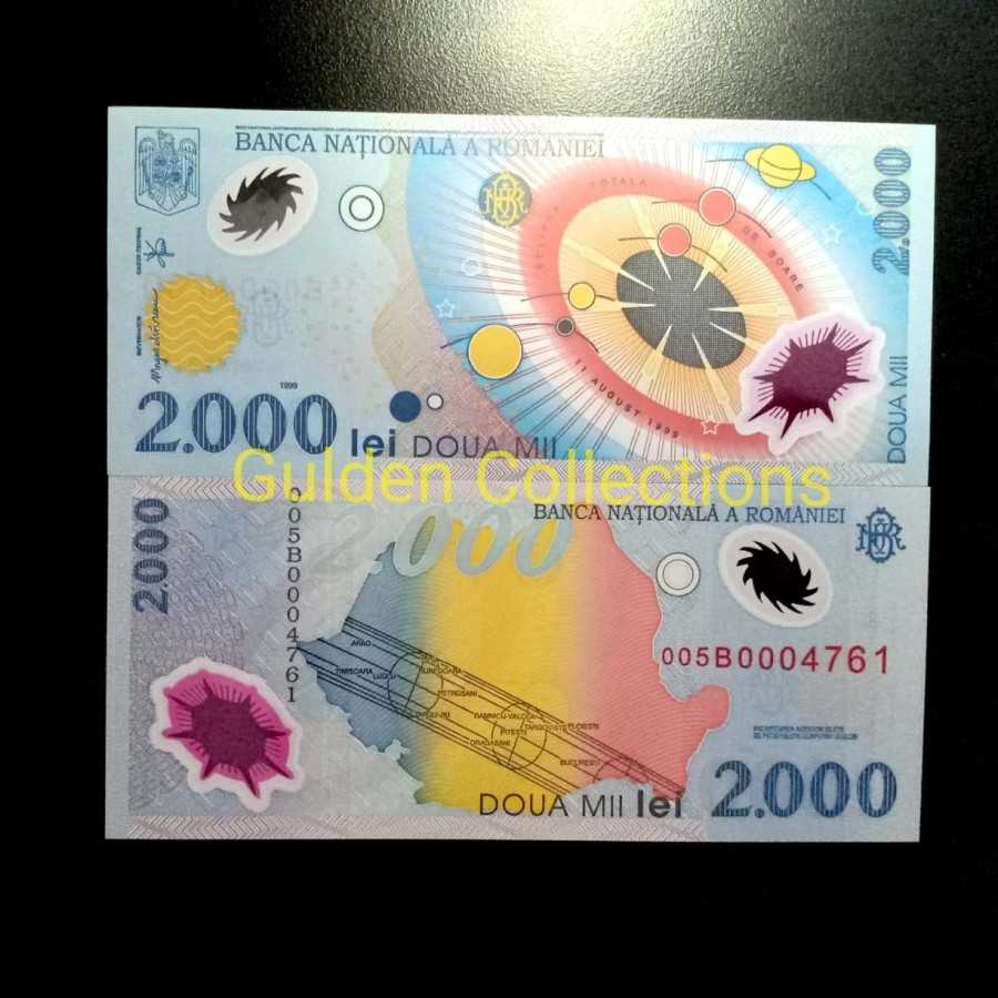 Romania Rumania 2000 Lei Polymer UNC Baru Gress Mulus
