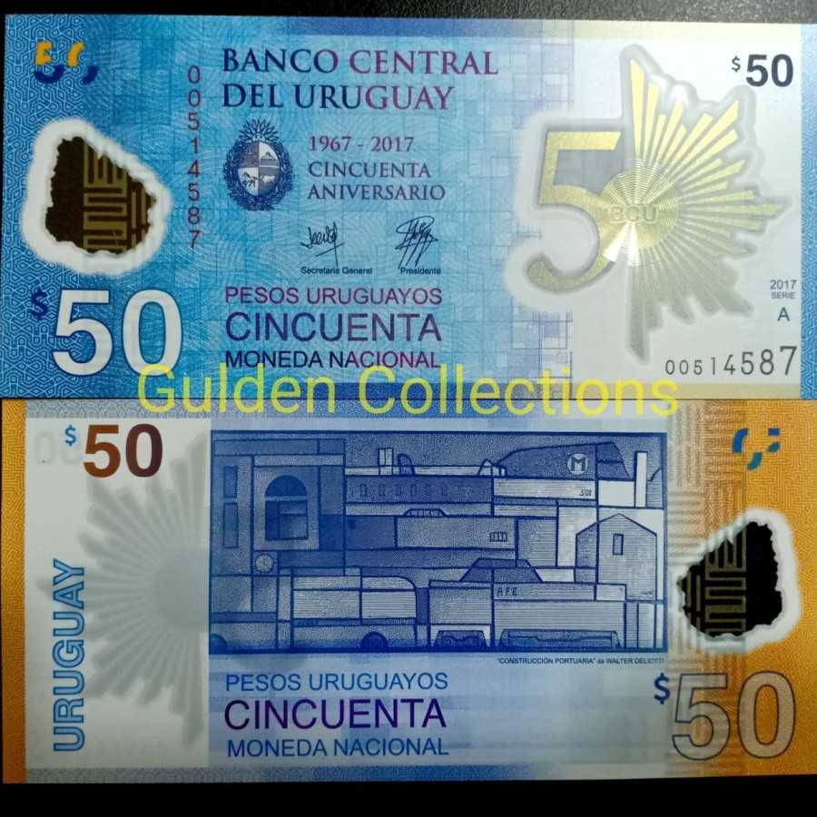 Uruguay 50 Pesos Polymer UNC Baru Gress Mulus