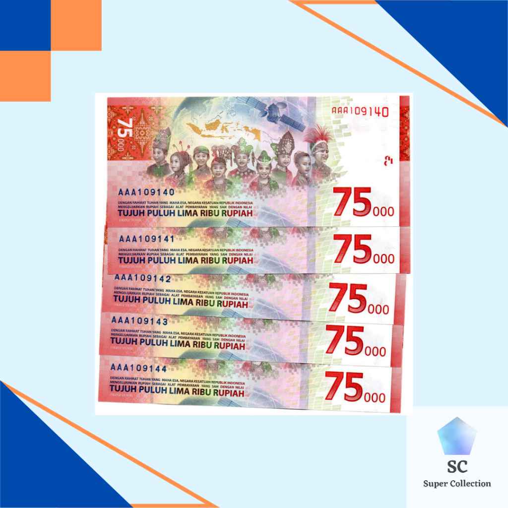 [PA7] Uang Indonesia UPK 75000 Rupiah Edisi Kemerdekaan 75 Tahun Urut 5 Lembar