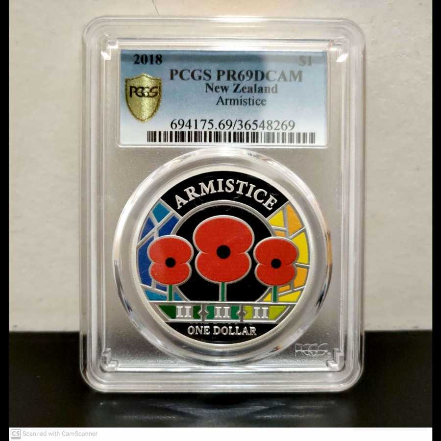 New Zealand Silver Proof 1 Dollars 2018 Armistice Colored PCGS PR 69