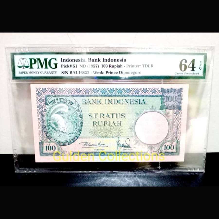 Pmg 64 epq 100 Rupiah Tupai 1957 UNC Uang Kuno