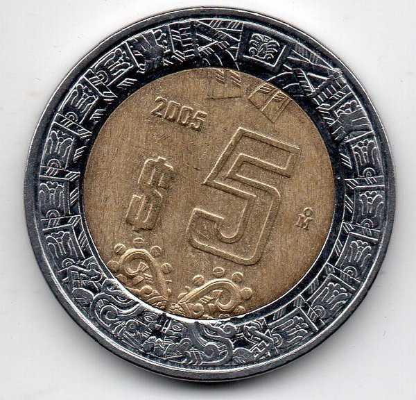 A1716 Mexico 5 Dollar Tahun 2005 Bimetal Coin Bekas Pakai sesuai Gambar