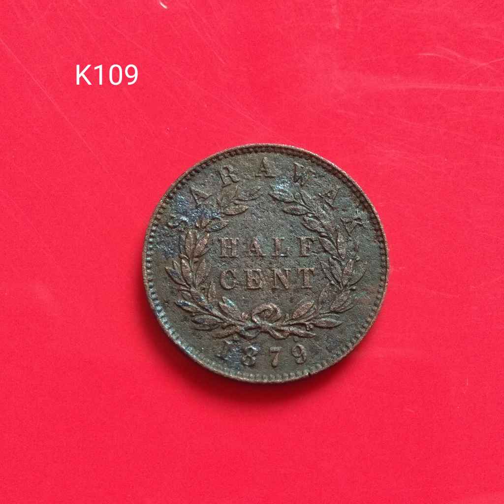 Koin SARAWAK Brooke Rajah Setengah Cent 1879 Uang Kuno Tembaga K109