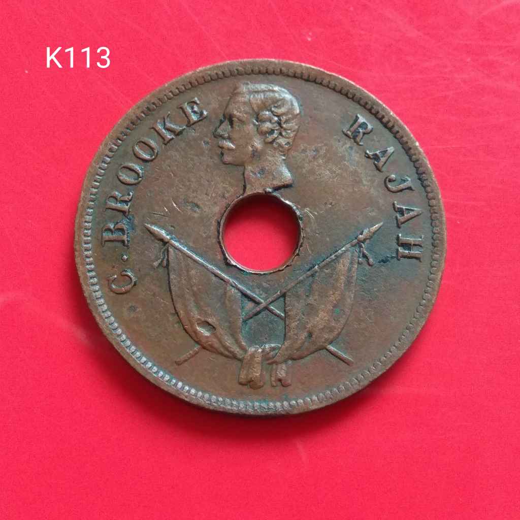 Uang koin Lama Malaysia Sarawak 1 Cent 1896 Bagus detail Tembaga Tua K113