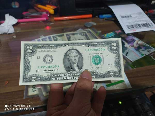BL 3495 Per 1 Lembar 2 Dollar kuno Amerika Tahun Random Ada Lipatan