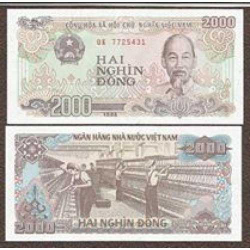 Vietnam 2000 Dong Tahun 1988 Kondisi Unc 1 Pcs bl7