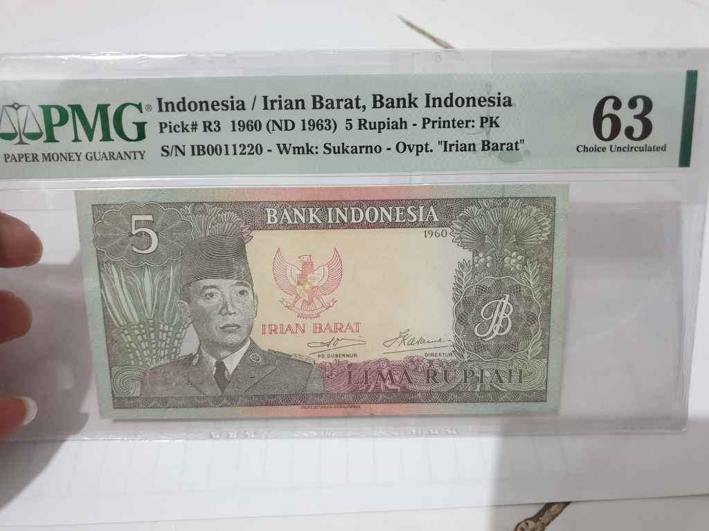 Soekarno irian barat rp.5 1960 unc pmg 63