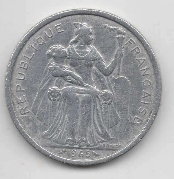 A608 Polynesie 5 Francs Tahun 1965 Bekas Pakai Sesuai gambar