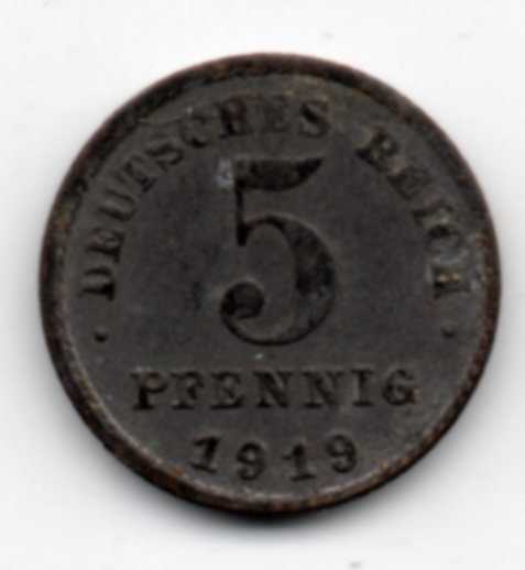 A1116 Jerman Lama Reichs 5 Pfening Tahun 1919 Bekas Pakai Sesuai gambar
