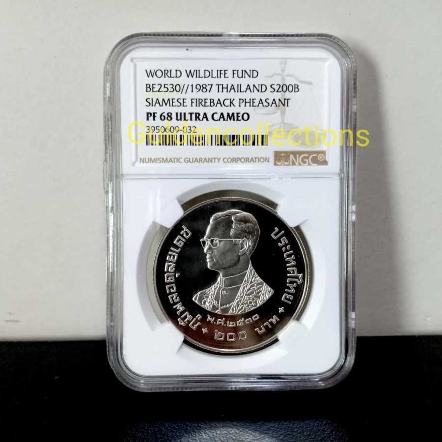 KOIN PROOF THAILAND 200 BATH 1987 SERI WWF NGC PF 68