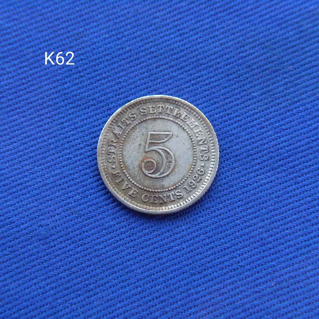 Uang koin Asing Perak Strait Settlement 5 sen 1926 Raja George K62