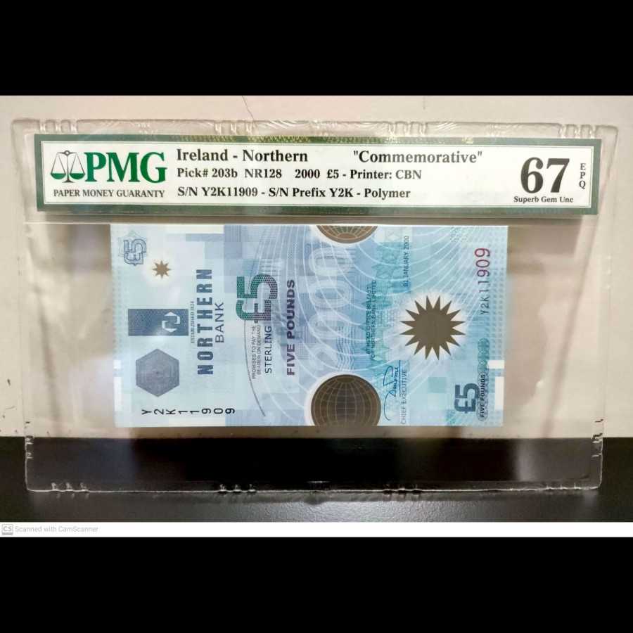 Irlandia Ireland 5 Pounds Polymer Commemorative UNC PMG 67 EPQ