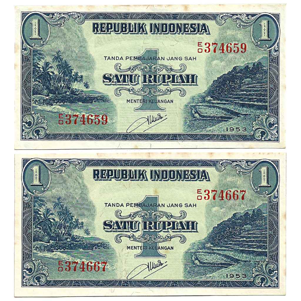 Uang Kuno Indonesia 1953 1 Rupiah (Seri Landscape II) (2 pcs)