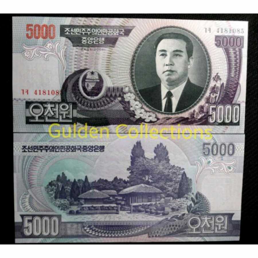 Korea Utara 5000 Won UNC Baru Gress